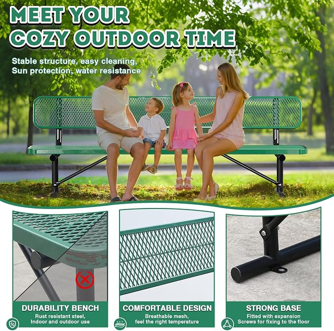 8FT/96INCH Heavy Duty Metal Park Bench - Image 4