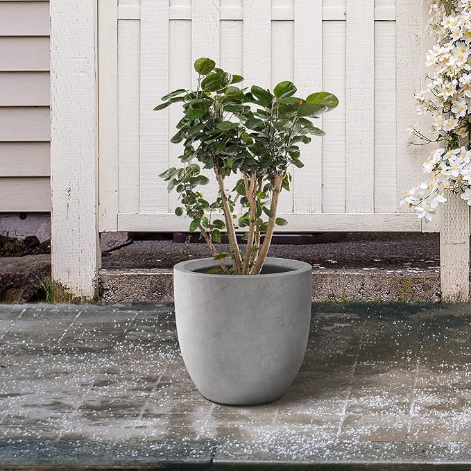 Kante 16.5" Dia Round Concrete Planter, Large Outdoor Modern Indoor Decorative - Image 2
