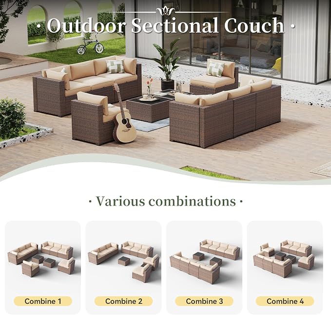 Aoxun 10 Piece Patio Furniture Set Wicker Rattan Patio Conversation Set Outdoor - Image 5