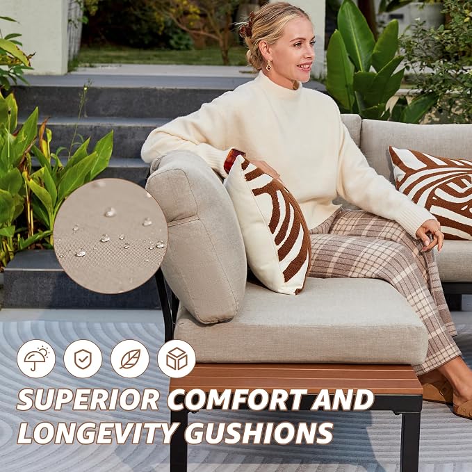 NATURAL EXPRESSIONS Patio Furniture Sets, Metal Outdoor Sectional L Shape - Image 2