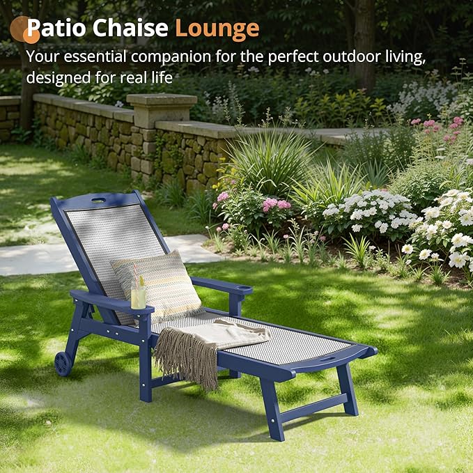 LUE BONA Chaise Lounge Chair Outdoor Set of 2, HDPS and HDPE Wicker Material - Image 4