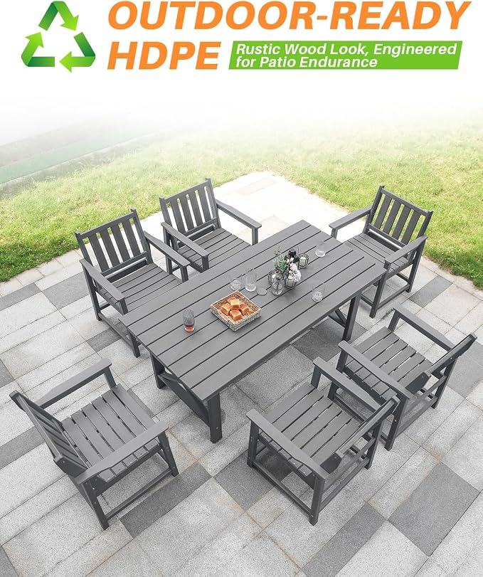 7 Pieces HDPE Outdoor Dining Set, Patio Dining Set - Image 7
