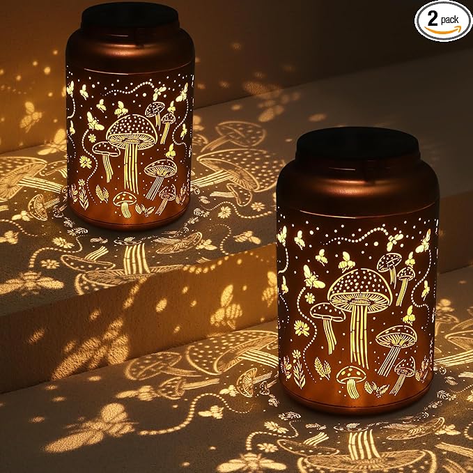 2 Pack Solar Lanterns Outdoor Waterproof, Mushroom Garden Decor Gifts by Tepaken