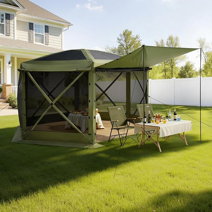 VEVOR Pop up Gazebo Screen Tent, 12 x 12 ft Large 6-Sided Camping Canopy Tent - Image 8