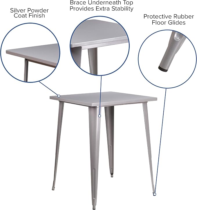 EMMA + OLIVER Commercial Grade 31.5" Square Silver Metal Indoor-Outdoor Bar - Image 4