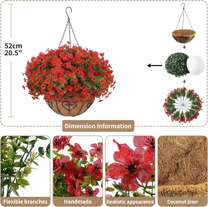 Artificial Hanging Flower for Outdoors, Fake Hanging Basket for Outside - Image 2