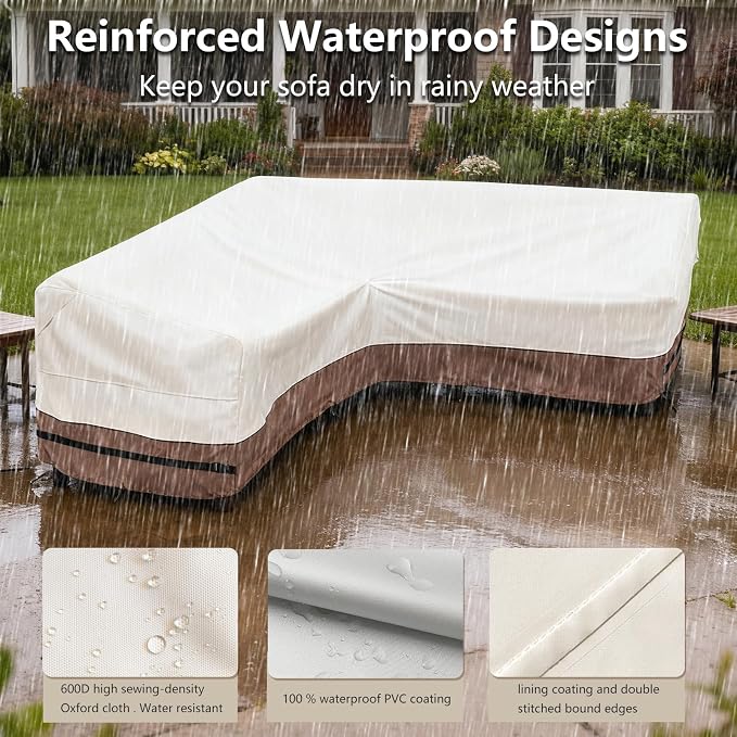 okcool Outdoor Sectional Sofa Cover Waterproof V Shaped Patio Furniture Covers - Image 6