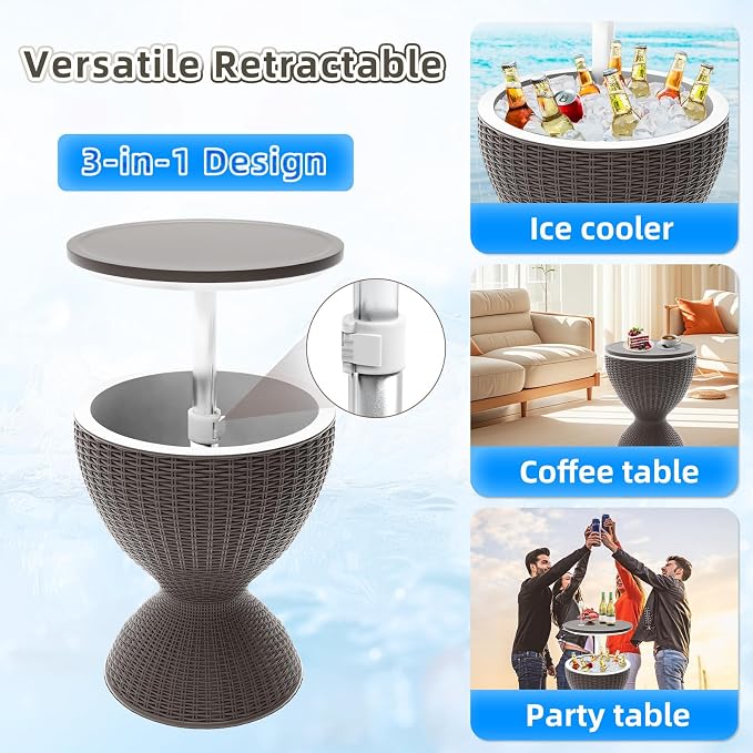 SHAREWIN Patio Cool Bar Table, Height-Adjustable Outdoor Bar Tables 8 Gallon - Image 3
