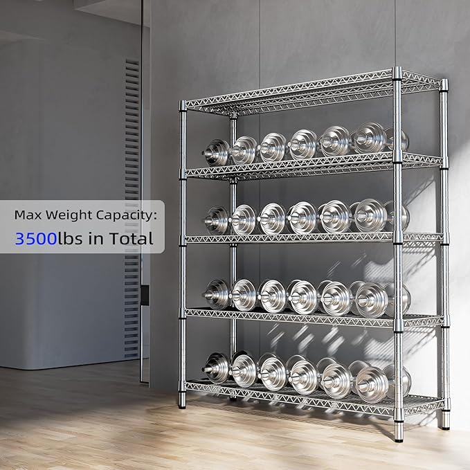 3500LBS 59" W 5 Tier Storage Shelves Rack Metal Wire Shelving Unit, Storage - Image 6