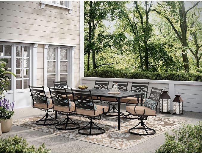 Hanover Montclair 9-Piece Outdoor Dining Set, 8 Swivel Rocker Chairs - Image 3