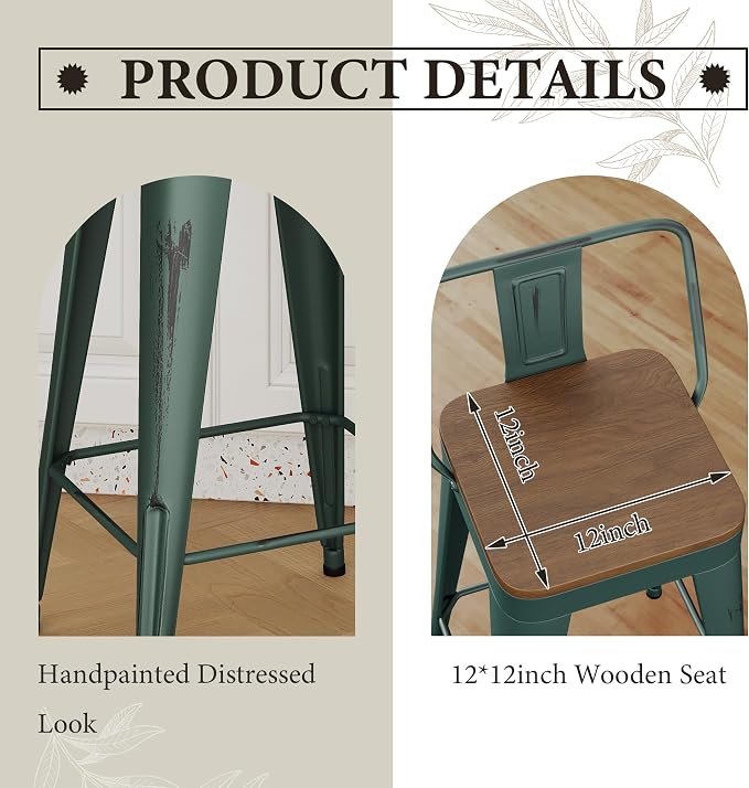 Andeworld Bar Stools Set of 4 Counter Height Stools Industrial Metal Barstools - Image 5