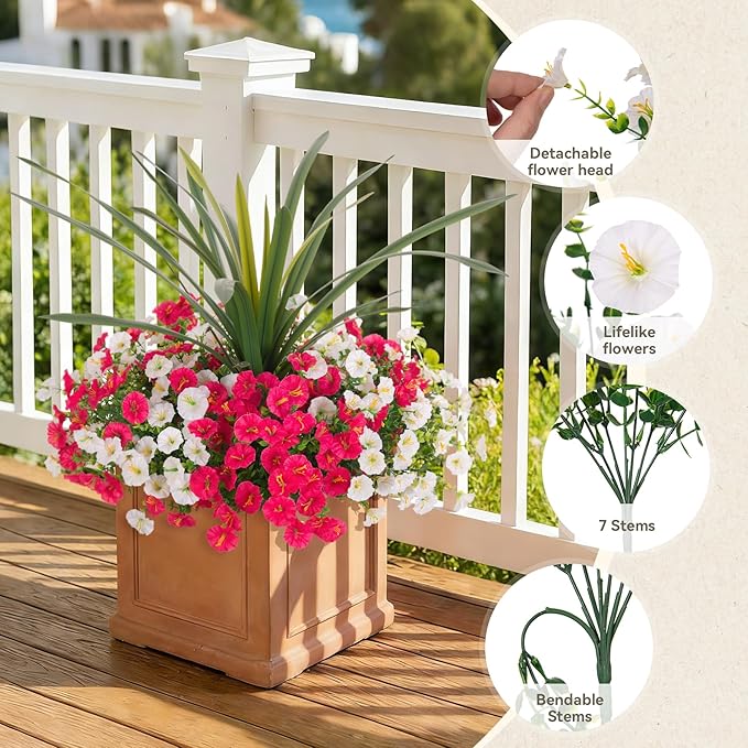 Artificial Flowers for Outdoors Fake Plants Outside, 12 Bundles Silk Morning - Image 3