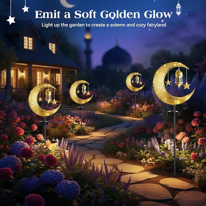 Lewondr 2Pcs Ramadan Solar Lights, Ramadan Decorations Outdoor, Metal Yard - Image 3