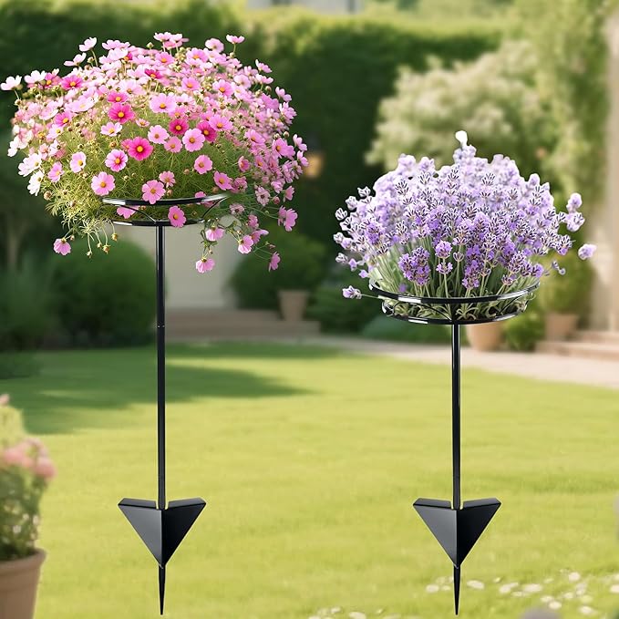 Tellingyou 2 Pack Adjustable Outdoor Flower Pot Stand, Metal Outdoor Plant - Image 2