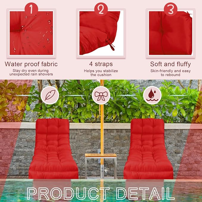 Outdoor Chaise Lounge Chair Cushion 72 x 22 x 4.21 Inches Thick Tufted Patio - Image 3