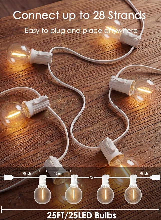 SUNSGNE 25FT G40 LED White Outdoor String Lights - Image 2