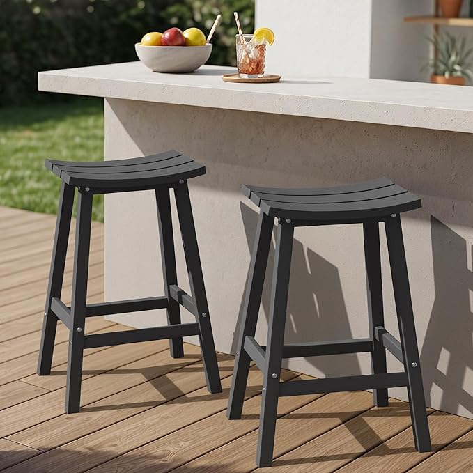 Ciokea 2 Set 29" Outdoor Bar Stools Heavy Duty HDPE Outdoor Stools Weatherproof by CIOKEA