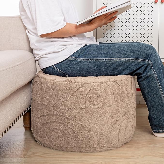 Asuprui Round Ottoman Pouf Ottoman Foot Stool Seat Faux Fur Bean Bag Foot Rest - Image 8
