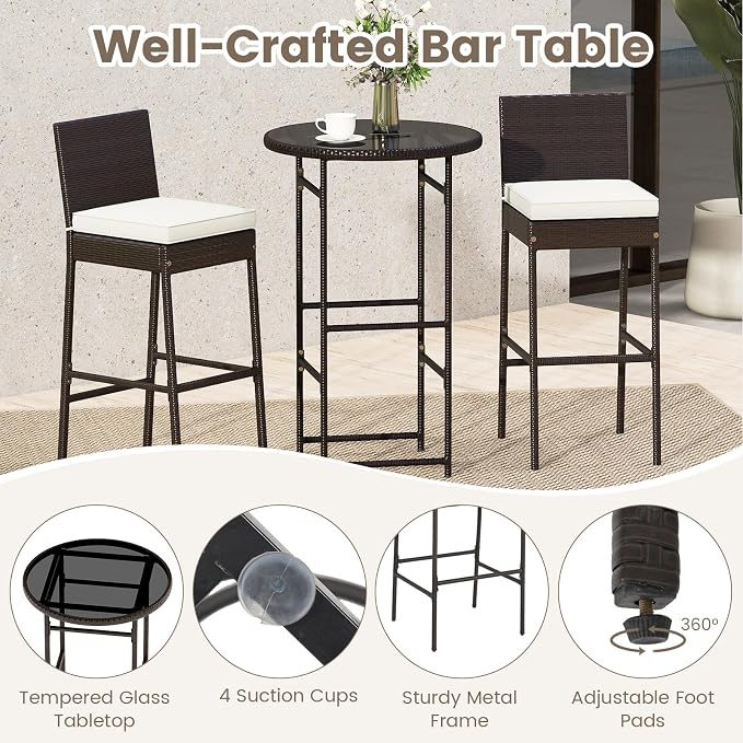 Tangkula 3 Piece Outdoor Bar Set, Patio Rattan Bar Height Heavy Duty Metal - Image 8