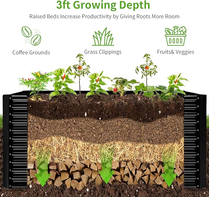 Land Guard 6x3x3ft Rectangular Galvanized Raised Garden Beds, Large-Capacity - Image 4