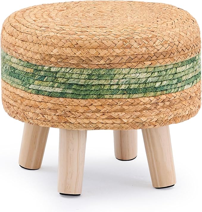 Handwoven Round Ottoman, Natural Water Hyacinth Outdoor Patio Pouf Seagrass Low by LGENHOOMHandwovenNaturalWaterHyacinthBasket