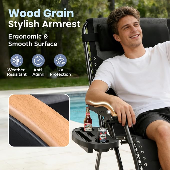 PHI VILLA XXL Oversized Padded Zero Gravity Chair, Foldable Patio Recliner - Image 4