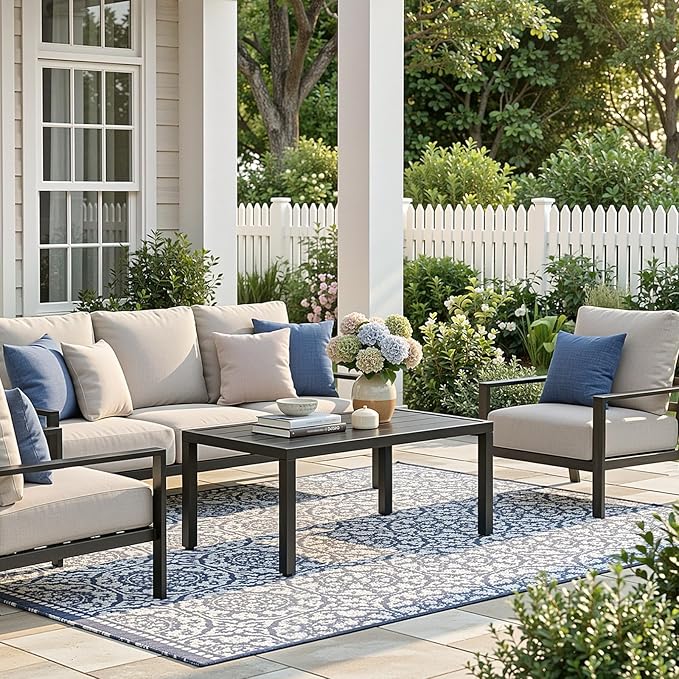 ONBRILL Outdoor Metal Coffee Table, 36 Inch Patio Black Coffee Table - Image 8