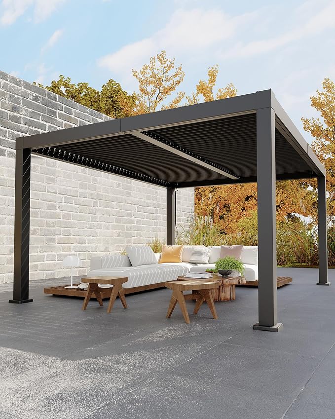 Garveelife All-Aluminum Louvered Pergola 12 ft x 16 ft, Outdoor Pergola by GarveeLife