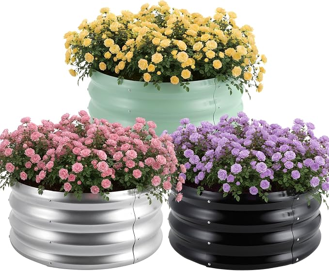 3 Pcs 2x2x1ft Round Galvanized Raised Garden Bed Planter Boxes Outdoor by FODAHRWS