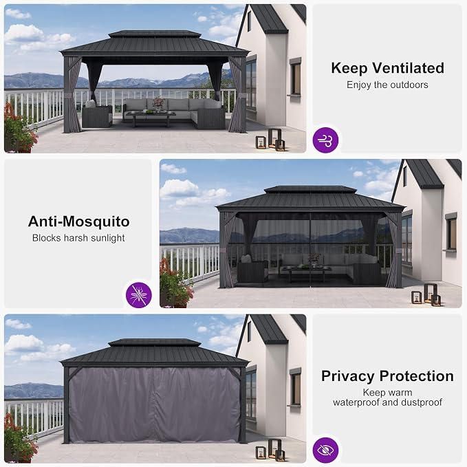 PURPLE LEAF 10' X 16' Hardtop Gazebo Aluminum Frame Gazebo - Image 3