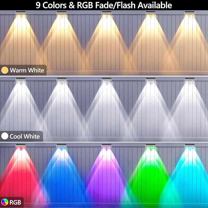 Brizled White Solar Fence Lights Outdoor, 11 Modes & 9 Colors Color Changing - Image 4