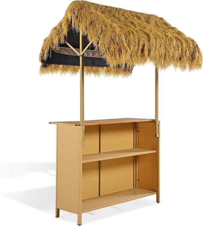 LUMISOL Outdoor Bar Table and Stools, Hawaiian Style Bar Height Patio Set - Image 8