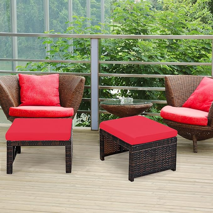 ORALNER Outdoor Ottoman, All-Weather Rattan Foot Stools w/Removable Cushions - Image 2