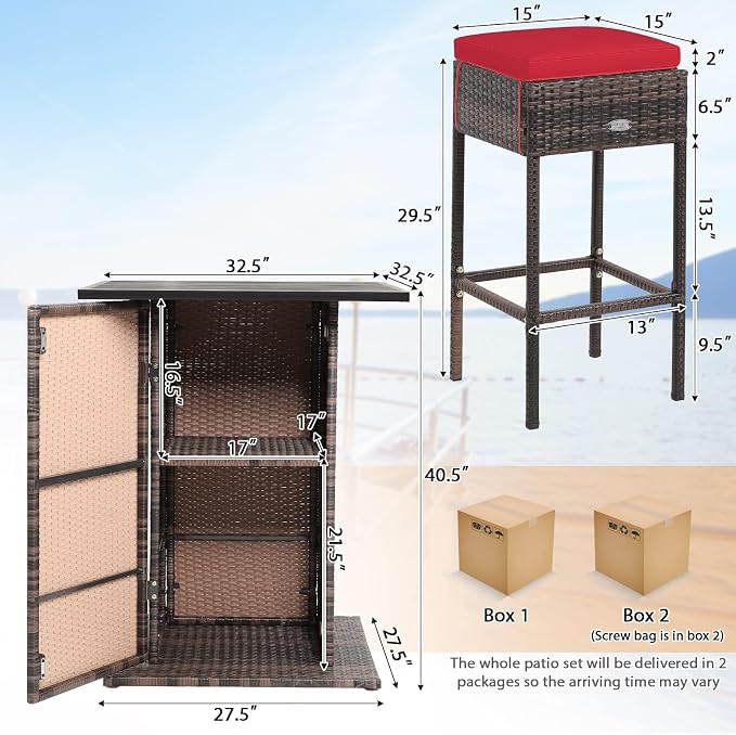 HAPPYGRILL 5 Pieces Rattan Bar Set, Outdoor Wicker Bar Table and 4 Bar Stools - Image 8