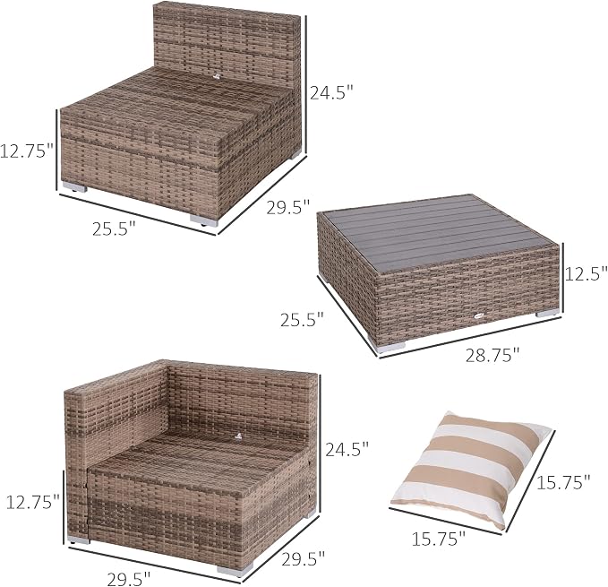 Outsunny 7 Piece Patio Furniture Set, Wicker Outdoor Sectional Sofa Set - Image 7
