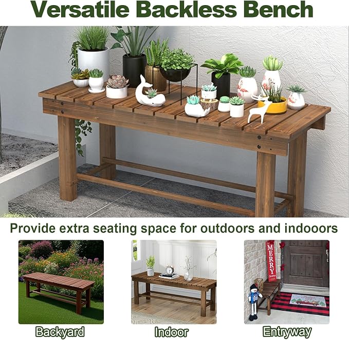 47.2'' Outdoor Garden Benches Weatherproof Patio Bench Two-Person Seat Backless - Image 6