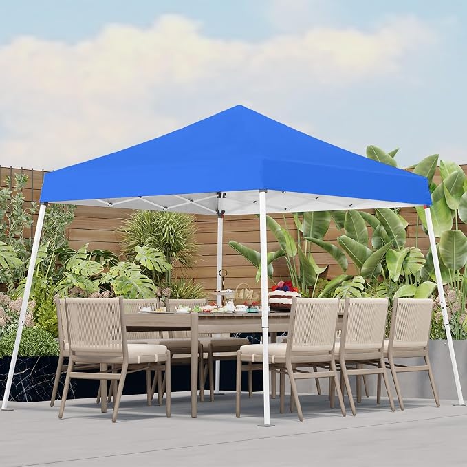 10x10 Pop Up Canopy, 300D Silver Coated Blue Fabric Outdoor Gazebo, Beach Tent by PHONWHON