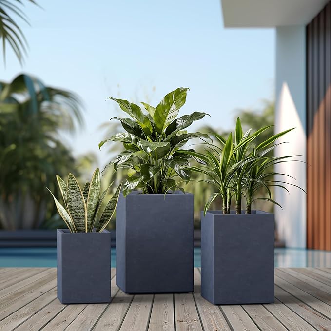Kante 18.5", 12.6" H Tall Rectangular Concrete Planters Set of 3, Outdoor - Image 7
