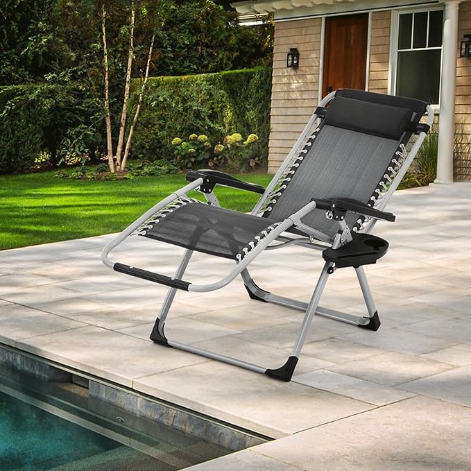 MoNiBloom Reinforced Zero Gravity Chair, Folding Pool Beach Lounger, Portable - Image 5