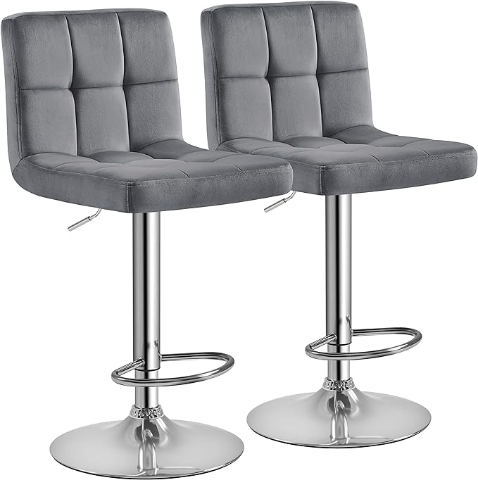 Yaheetech Bar Stools Set of 2, Adjustable Velvet Fabric Swivel Barstools by Yaheetech