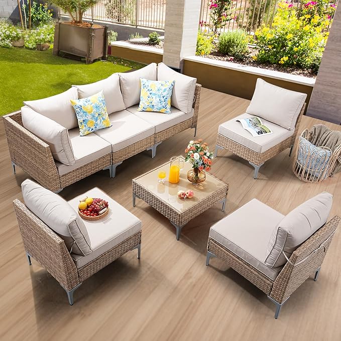 7-Piece Patio Furniture Set, Outdoor Wicker Sectional Sofa - Image 7
