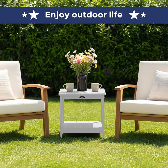 Square Outdoor Side Table Adirondack Side Table, Waterproof & 2-Tier Small End - Image 5