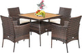 Tangkula 5 Pieces Wicker Patio Dining Set, Outdoor Acacia Wood Dining Furniture by TANGKULA