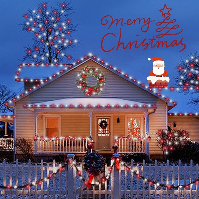 QITONG 4 Pack Solar Fairy Lights, Each 33ft 100 LED Red and White Christmas - Image 2