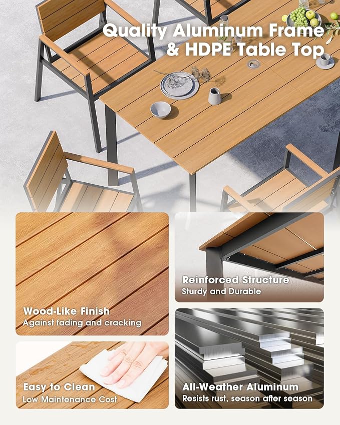 Outdoor Patio Dining Table, Aluminum & HDPS Outdoor Table - Image 3