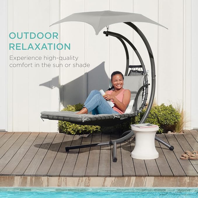 Best Choice Products Outdoor Hanging Curved Steel Chaise Lounge Chair Swing - Image 8