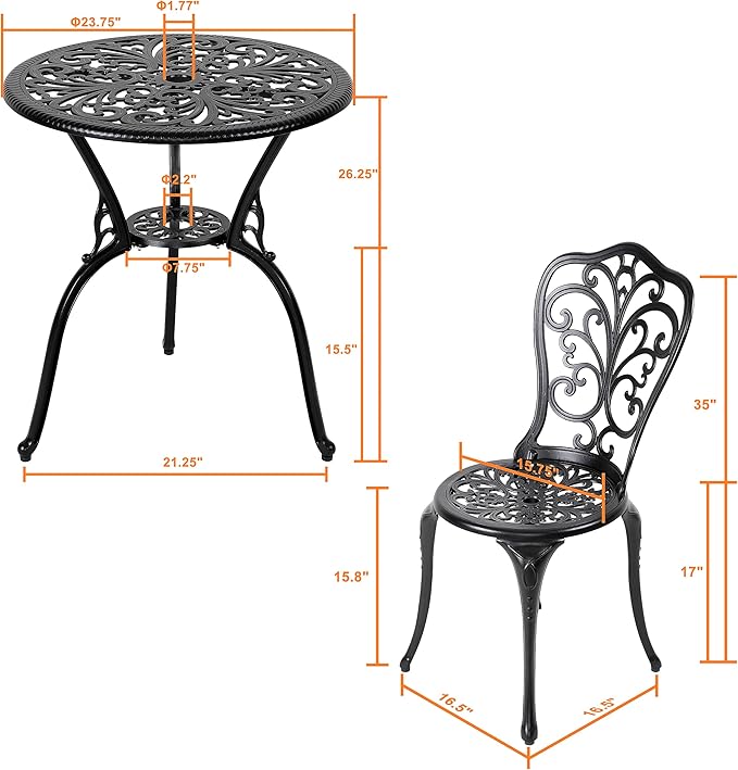 NUU GARDEN 3 Piece Bistro Set Outdoor, All Weather Cast Aluminum Patio Bistro - Image 9