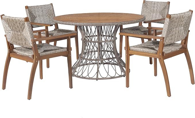 Merax 5-Piece Outdoor Dining Set, 47.24'' Round Acacia Wood Table & 4 Wicker - Image 3