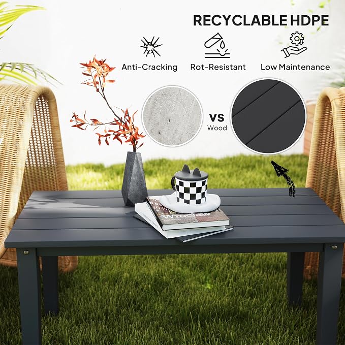Outsunny HDPE Outdoor Coffee Table, All-Weather Rectangle Patio Coffee Table - Image 4