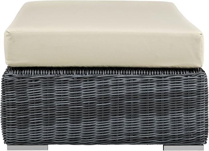 Modway Summon Wicker Rattan Outdoor Patio Sunbrella® Fabric Rectangle Ottoman - Image 5